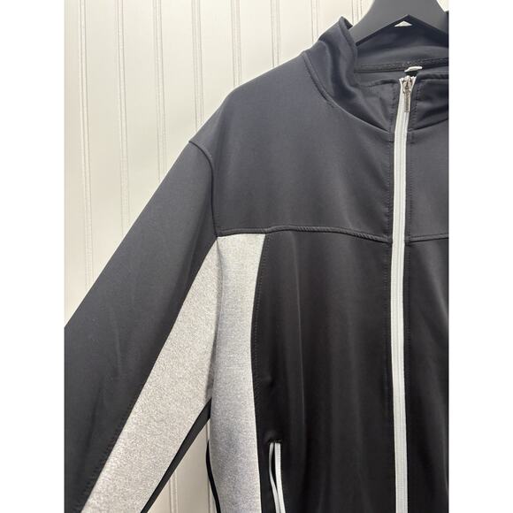 Sports Full Zip Polyester Jacket Mens Size‎ L Zip Pockets Black Grey #111 - Picture 3 of 12